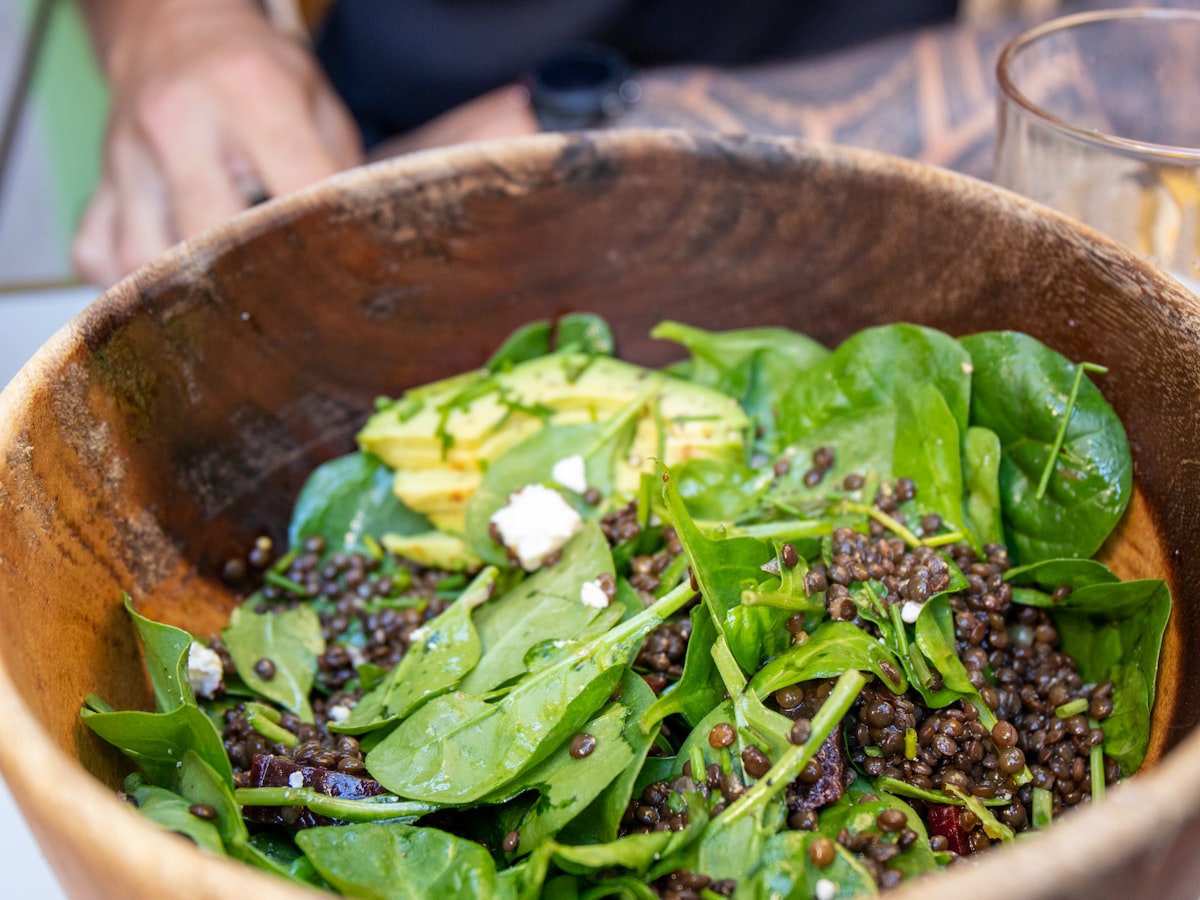 spiced lentils with rye and pickled red cabbage